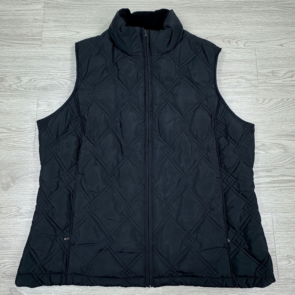 Eddie Bauer Womens Vest Large Black Goose Down Quilted Full Zip Puffer‎